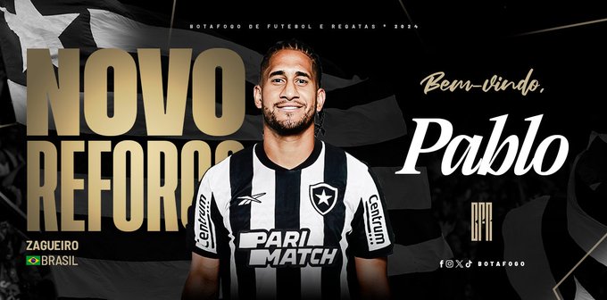 Pablo é anunciado como novo reforço do Botafogo para 2024